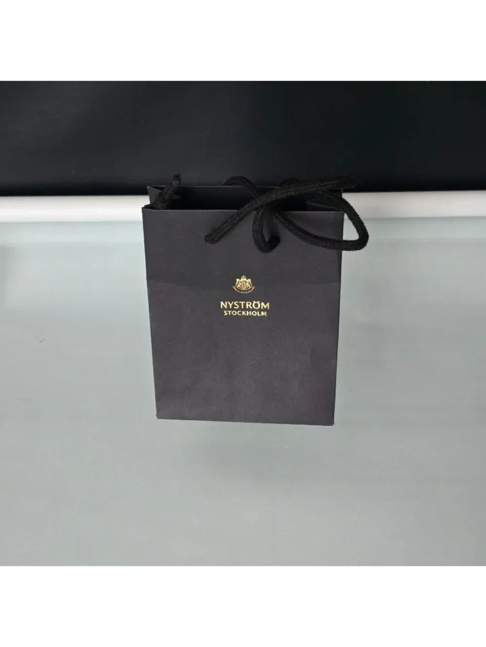 Nyström Stockholm Boutique Black Paper Gift Shopping Bag Rope Handles 7" x 5.5"